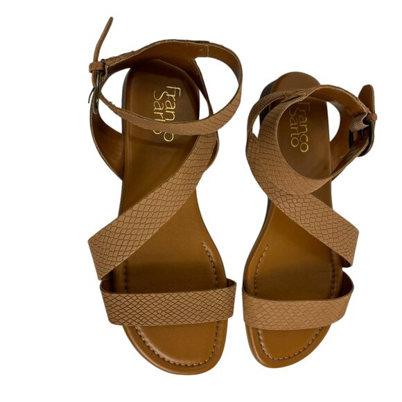Franco Sarto Flat Leather Sandals Size 8M  Tan Gustar Reptile Embossed - Picture 5 of 16